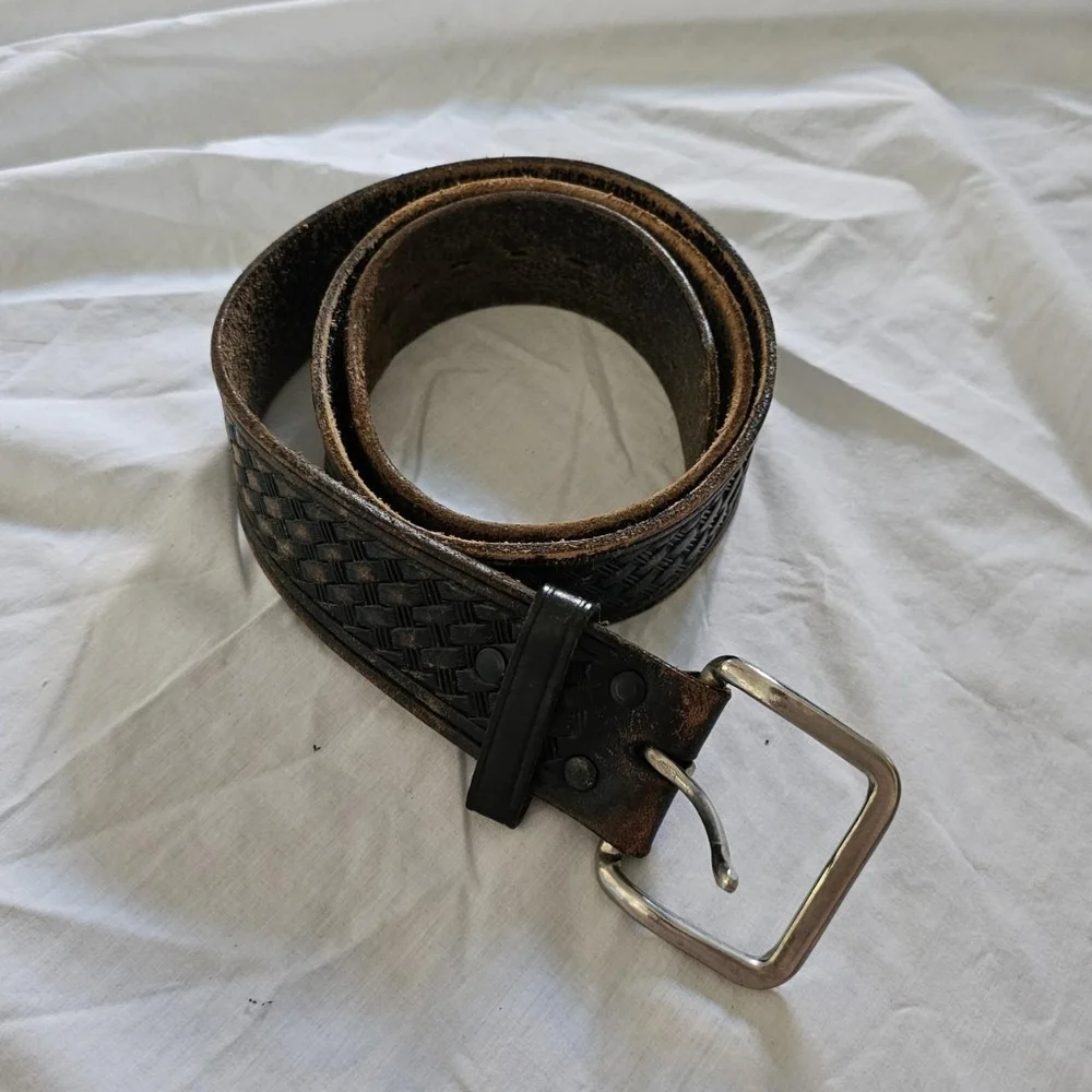 Vintage Braided patterned brown aged vintage leather patina belt